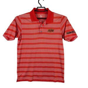 Mens Knight Apparel Orange White Striped Polo Shirt OSU Oklahoma State Size M